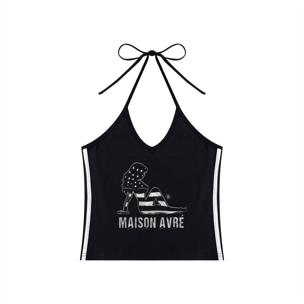 Women's Color Block Halter Crop Tank Top